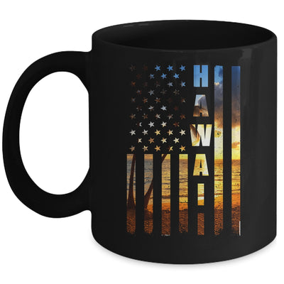 Hawaii Beach Sunset American Flag Hawaiian Island Trip Mug | teecentury