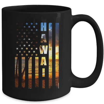 Hawaii Beach Sunset American Flag Hawaiian Island Trip Mug | teecentury