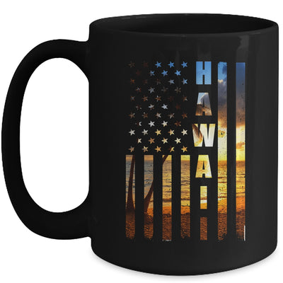 Hawaii Beach Sunset American Flag Hawaiian Island Trip Mug | teecentury