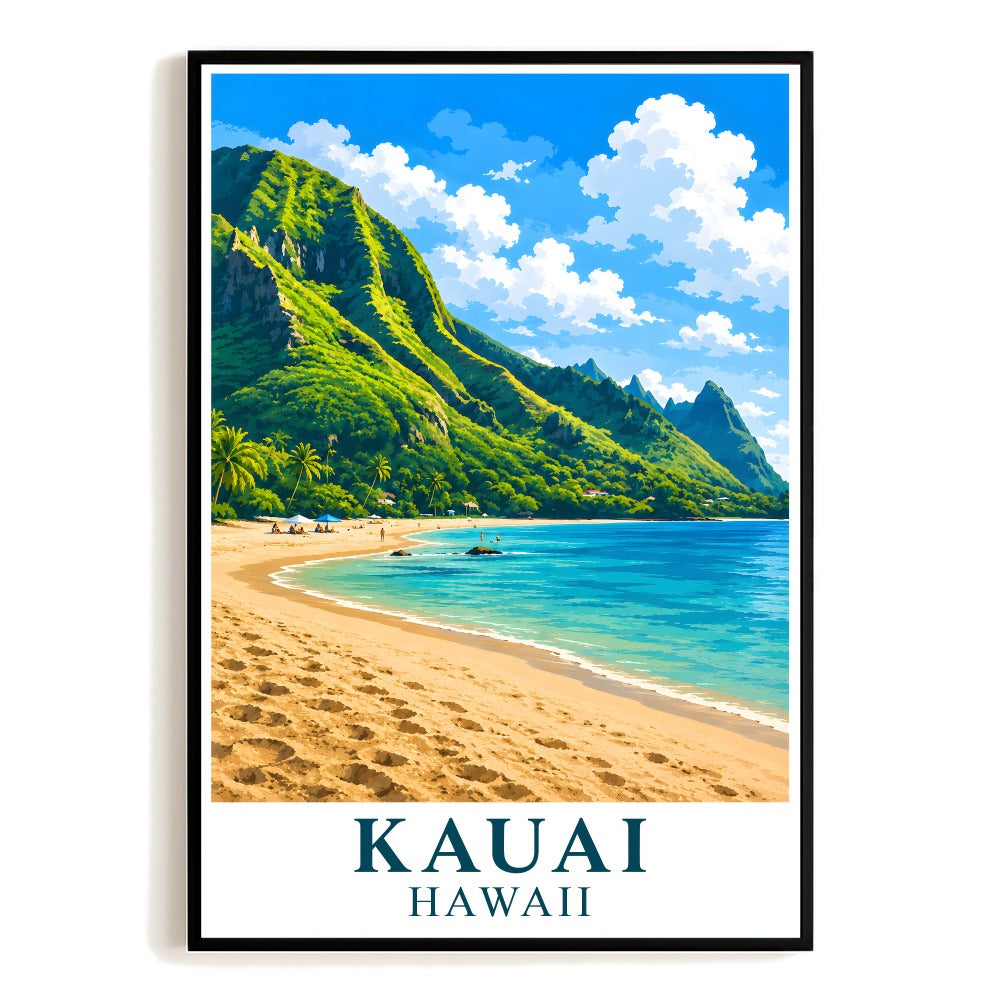Hawaii Kauai Vintage Travel Poster Makana Mountain Beach Landscape Wall Art Decor Souvenir Print Painting Picture For Home Living Room Office Bedroom Decor Unframed | teecentury