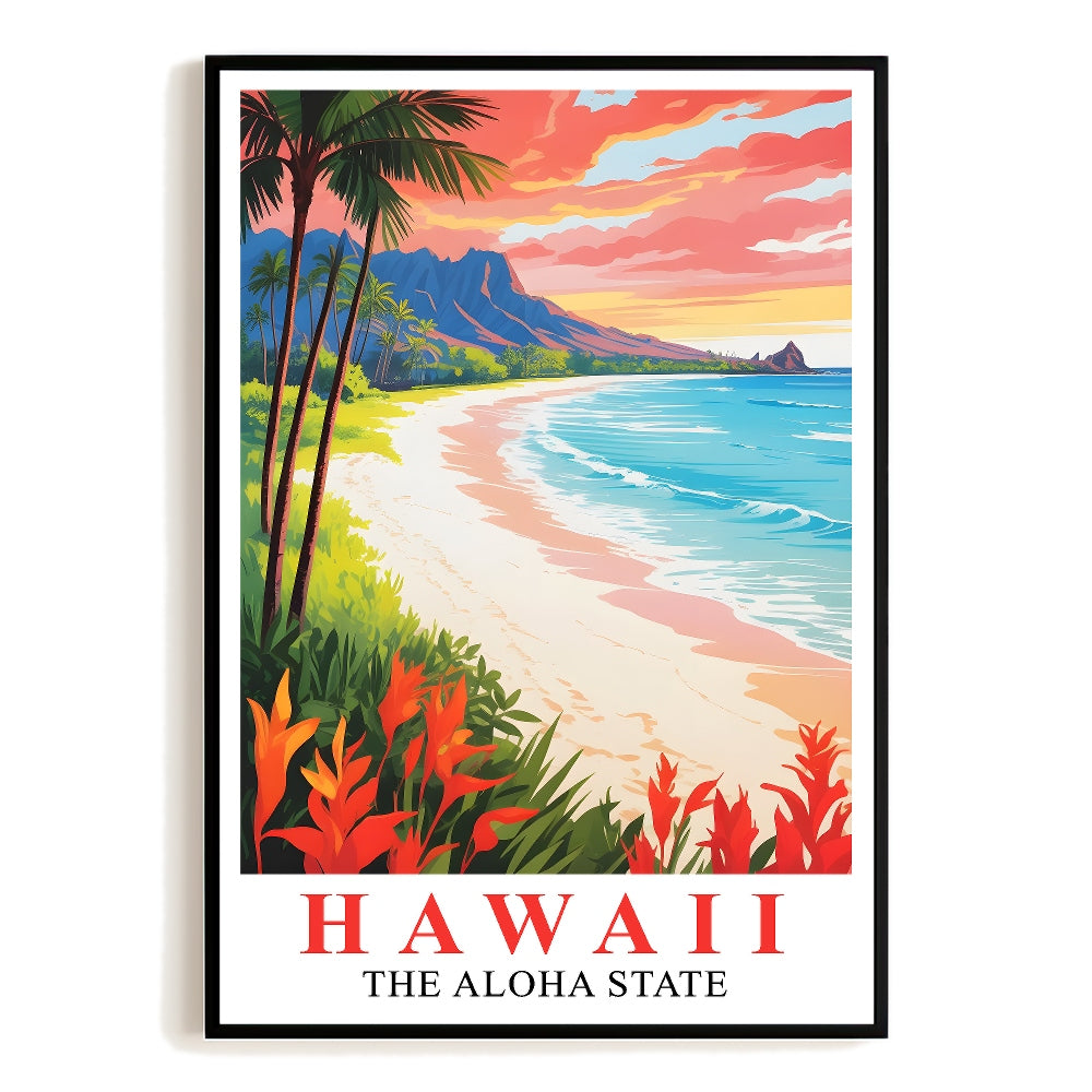 Hawaii Print Travel Poster Beach Sunset Tropical Aloha State Souvenir Wall Art Landscape Painting Picture Ideal Gift For Home Living Room Office Bedroom Decor Unframed | teecentury