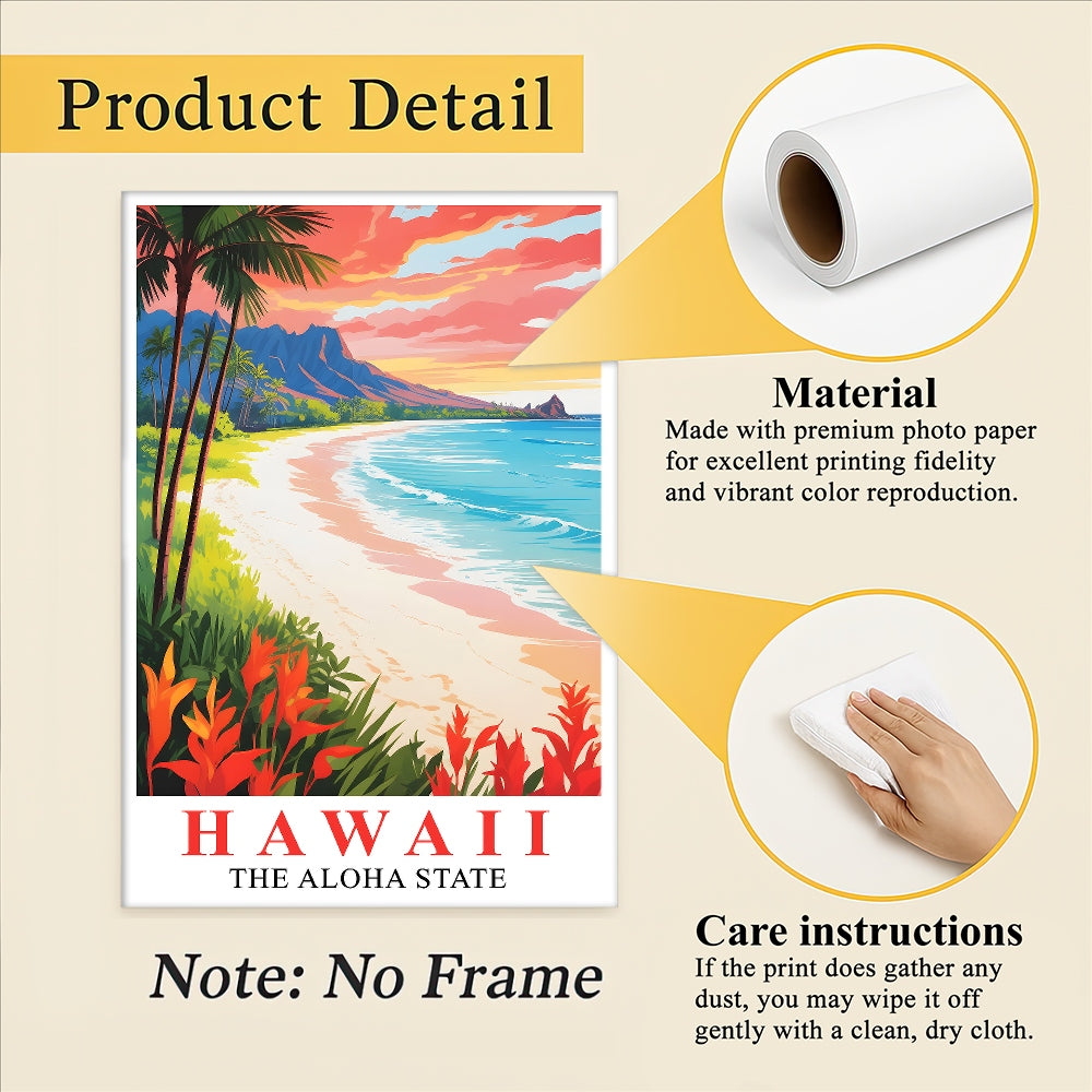 Hawaii Print Travel Poster Beach Sunset Tropical Aloha State Souvenir Wall Art Landscape Painting Picture Ideal Gift For Home Living Room Office Bedroom Decor Unframed | teecentury