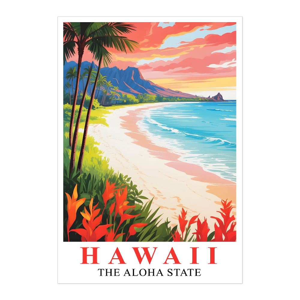 Hawaii Print Travel Poster Beach Sunset Tropical Aloha State Souvenir Wall Art Landscape Painting Picture Ideal Gift For Home Living Room Office Bedroom Decor Unframed | teecentury