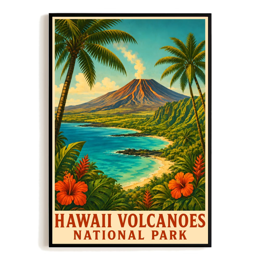 Hawaii Volcanoes National Park Travel Gifts Poster Vintage Volcano Lava Tropical Island Palm Trees Wall Art Print Picture Ideal For Home Office Bedroom Decor Unframed | teecentury