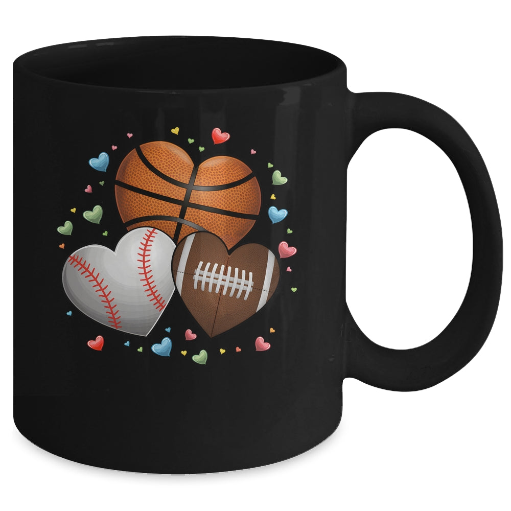 Heart Football Basketball Baseball Valentines Day Boys Mens Mug | teecentury
