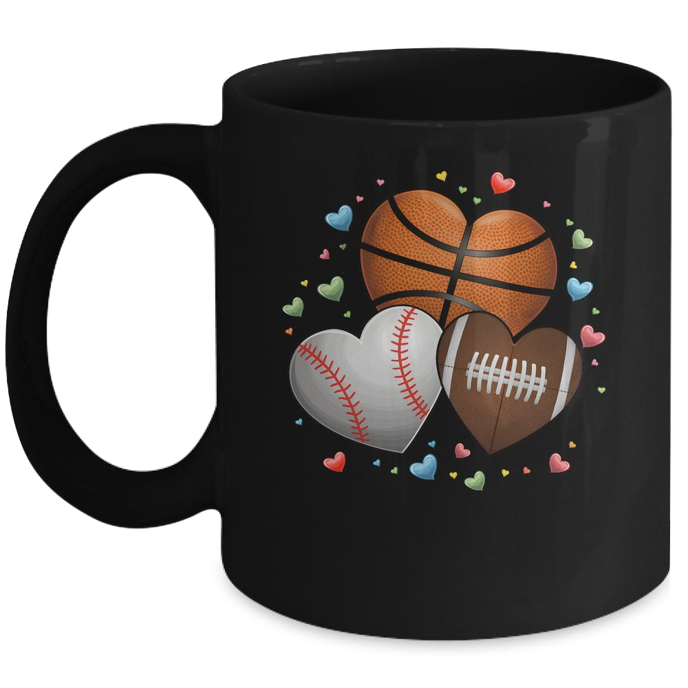 Heart Football Basketball Baseball Valentines Day Boys Mens Mug | teecentury