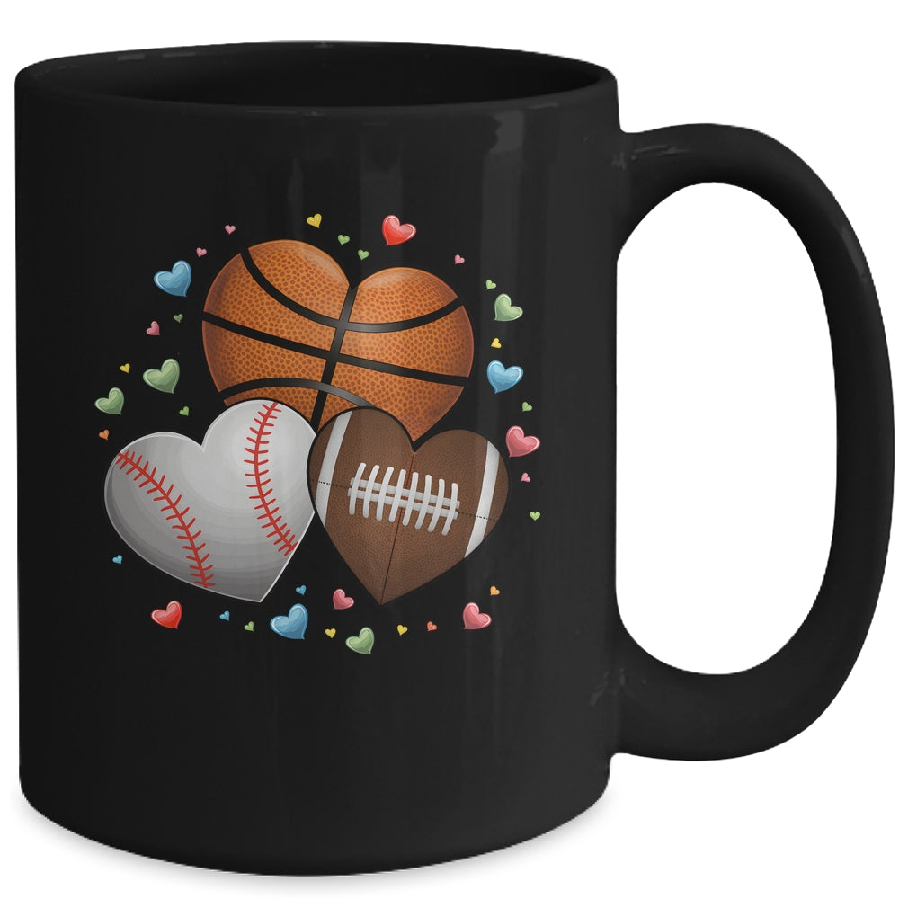 Heart Football Basketball Baseball Valentines Day Boys Mens Mug | teecentury