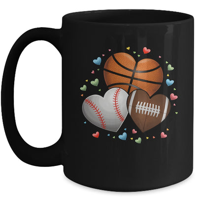 Heart Football Basketball Baseball Valentines Day Boys Mens Mug | teecentury
