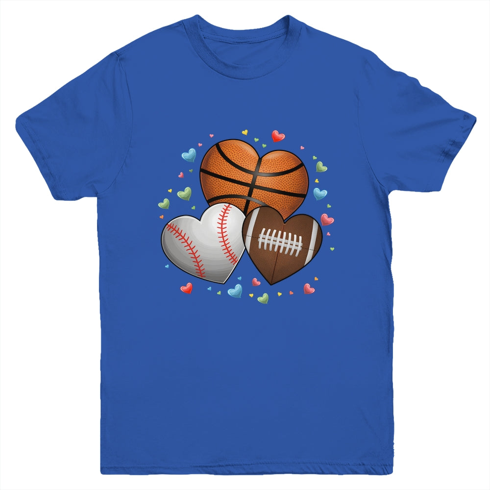 Heart Football Basketball Baseball Valentines Day Boys Mens Youth Shirt | teecentury