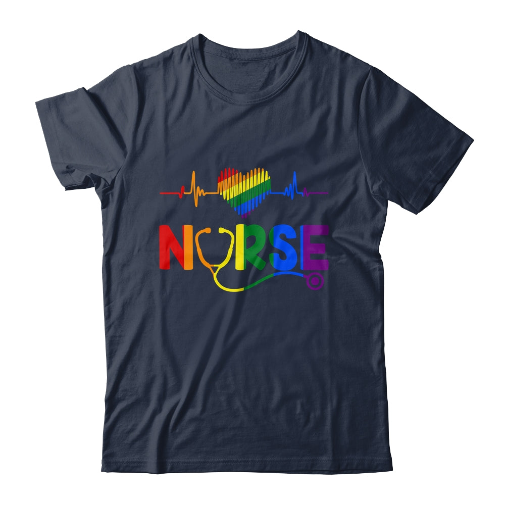 Heartbeat Rainbow Heart Gay Pride LGBT Medical Nurse LGBTQ Shirt & Tank Top | teecentury