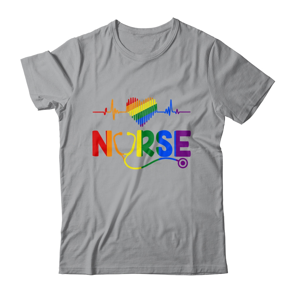 Heartbeat Rainbow Heart Gay Pride LGBT Medical Nurse LGBTQ Shirt & Tank Top | teecentury