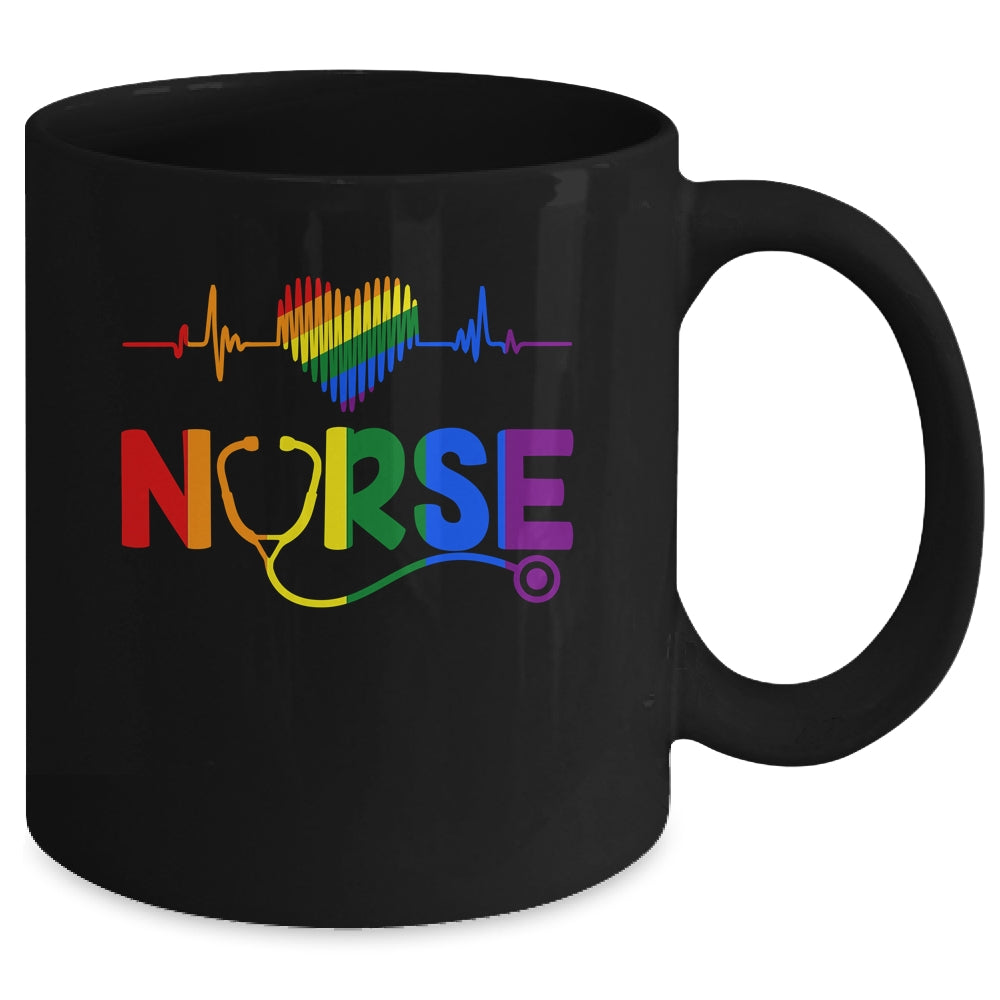 Heartbeat Rainbow Heart Gay Pride LGBT Medical Nurse LGBTQ Mug | teecentury