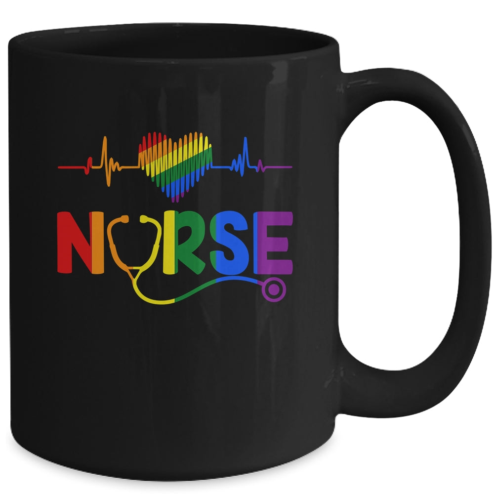 Heartbeat Rainbow Heart Gay Pride LGBT Medical Nurse LGBTQ Mug | teecentury