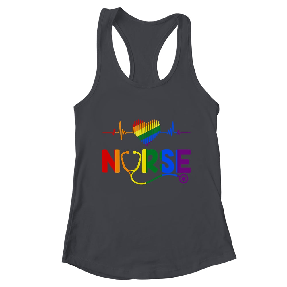 Heartbeat Rainbow Heart Gay Pride LGBT Medical Nurse LGBTQ Shirt & Tank Top | teecentury