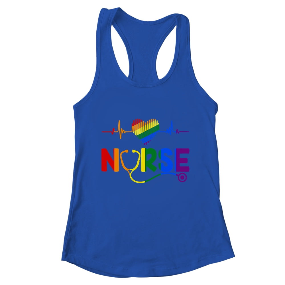 Heartbeat Rainbow Heart Gay Pride LGBT Medical Nurse LGBTQ Shirt & Tank Top | teecentury