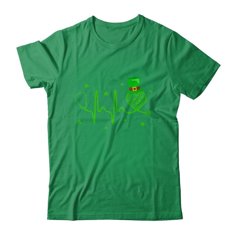 Heartbeat Stethoscope Shamrock Irish Nurse St Patricks Day Shirt & Tank Top | teecentury