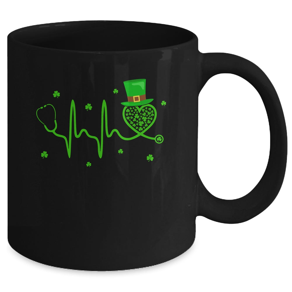 Heartbeat Stethoscope Shamrock Irish Nurse St Patricks Day Mug | teecentury