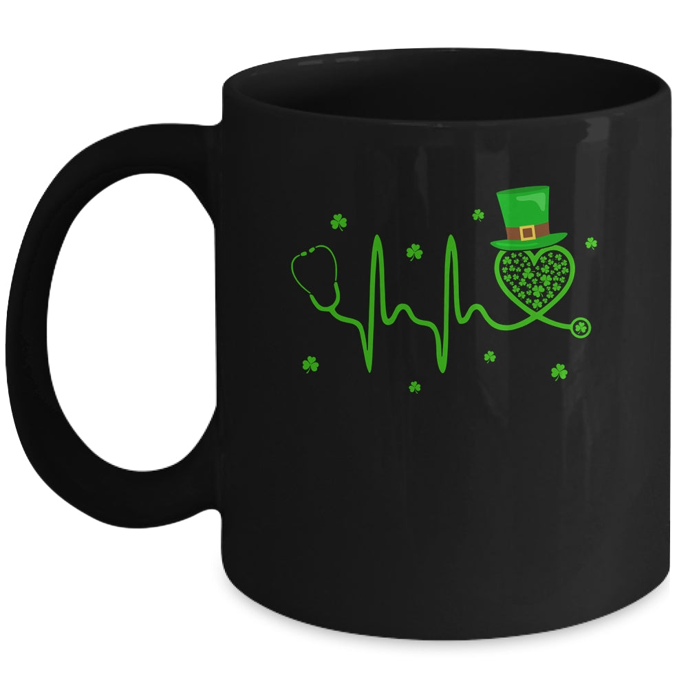 Heartbeat Stethoscope Shamrock Irish Nurse St Patricks Day Mug | teecentury