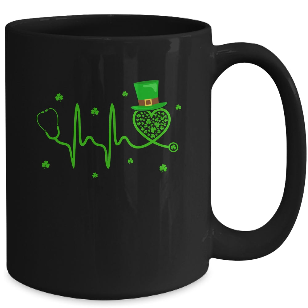 Heartbeat Stethoscope Shamrock Irish Nurse St Patricks Day Mug | teecentury