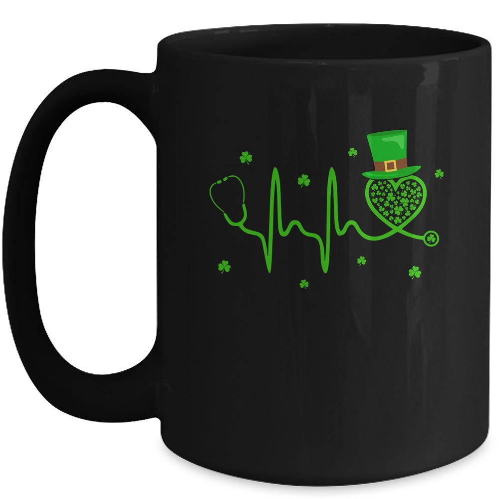 Heartbeat Stethoscope Shamrock Irish Nurse St Patricks Day Mug | teecentury
