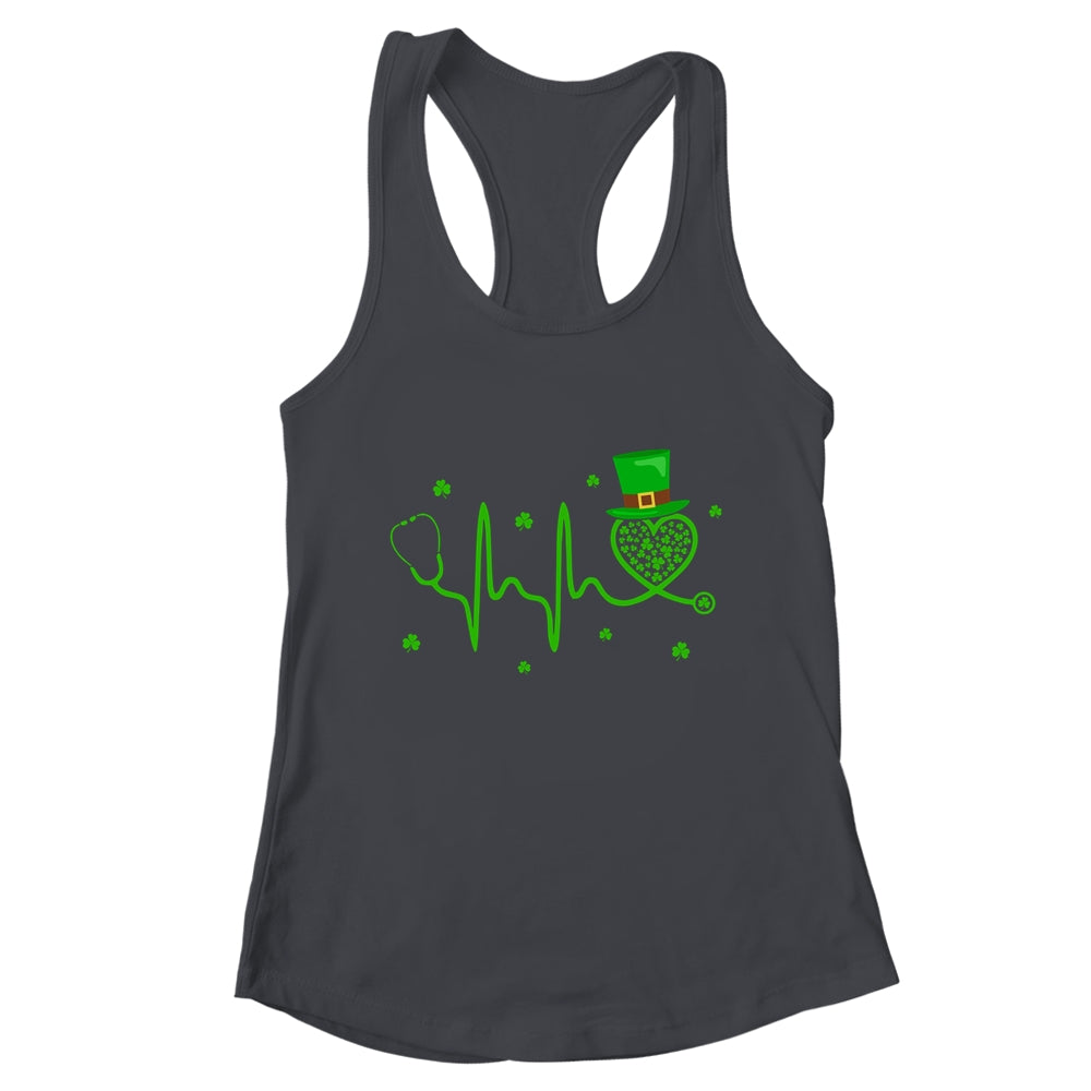 Heartbeat Stethoscope Shamrock Irish Nurse St Patricks Day Shirt & Tank Top | teecentury
