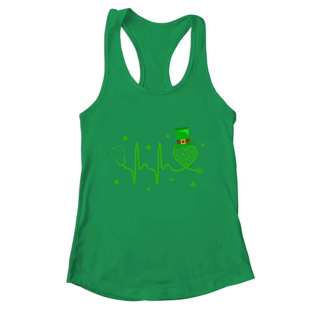 Heartbeat Stethoscope Shamrock Irish Nurse St Patricks Day Shirt & Tank Top | teecentury