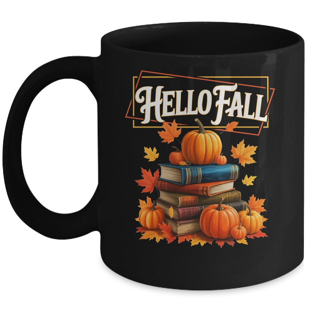 Hello Fall Pumpkin And Books Reading Lovers In Autumn Fall Mug | teecentury