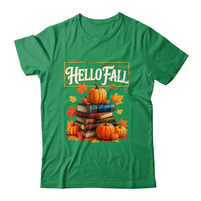 Hello Fall Pumpkin And Books Reading Lovers In Autumn Fall Shirt & Sweatshirt | teecentury