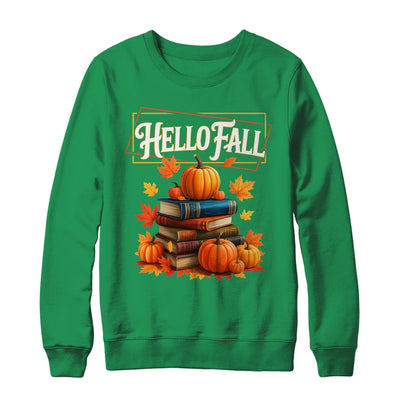 Hello Fall Pumpkin And Books Reading Lovers In Autumn Fall Shirt & Sweatshirt | teecentury