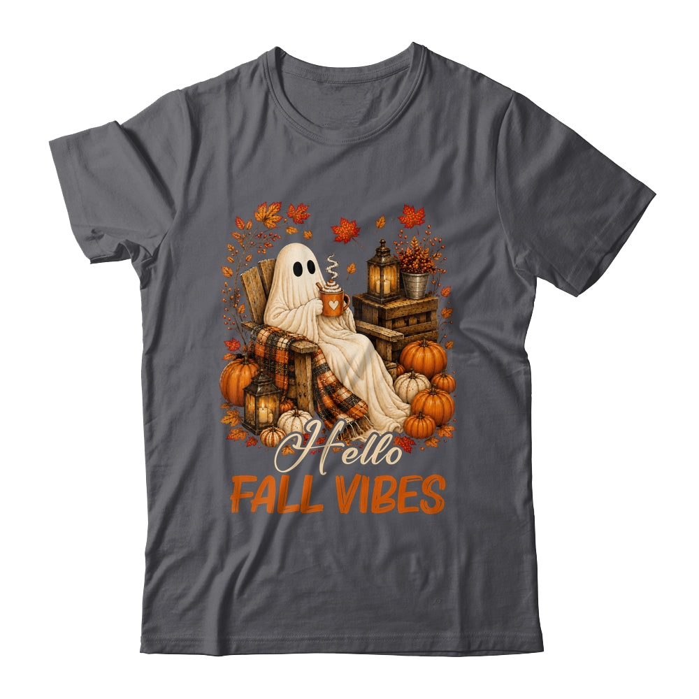 Hello Fall Vibes Ghost Cute Autumn Pumpkin Spooky Season Shirt & Sweatshirt | teecentury