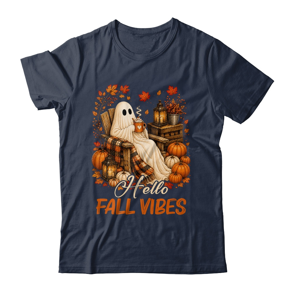 Hello Fall Vibes Ghost Cute Autumn Pumpkin Spooky Season Shirt & Sweatshirt | teecentury