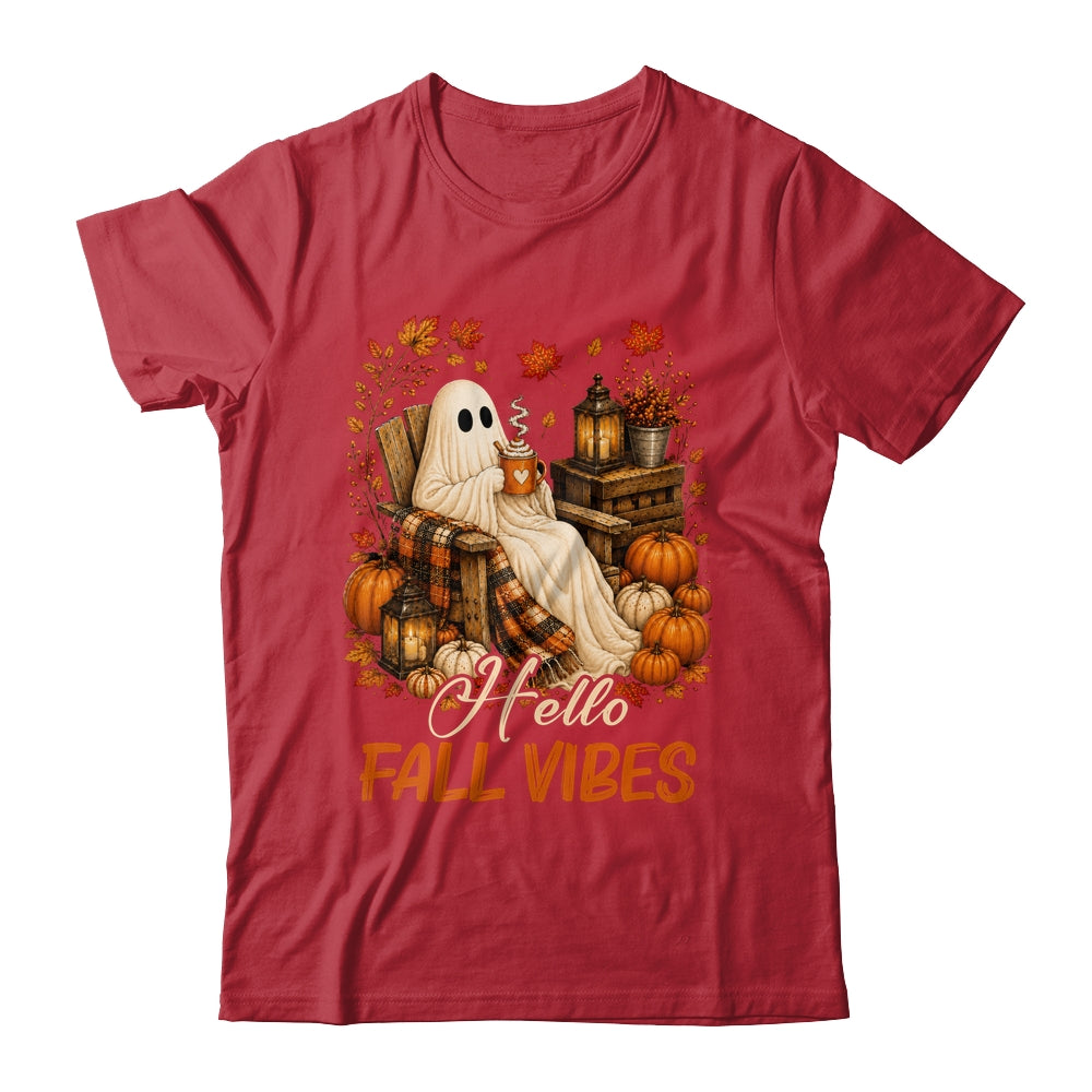 Hello Fall Vibes Ghost Cute Autumn Pumpkin Spooky Season Shirt & Sweatshirt | teecentury