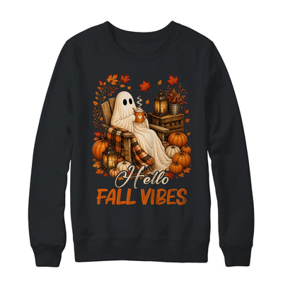 Hello Fall Vibes Ghost Cute Autumn Pumpkin Spooky Season Shirt & Sweatshirt | teecentury