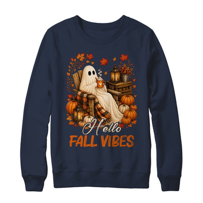 Hello Fall Vibes Ghost Cute Autumn Pumpkin Spooky Season Shirt & Sweatshirt | teecentury