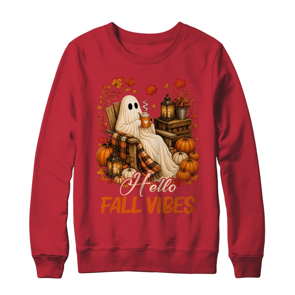 Hello Fall Vibes Ghost Cute Autumn Pumpkin Spooky Season Shirt & Sweatshirt | teecentury
