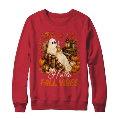 Hello Fall Vibes Ghost Cute Autumn Pumpkin Spooky Season Shirt & Sweatshirt | teecentury
