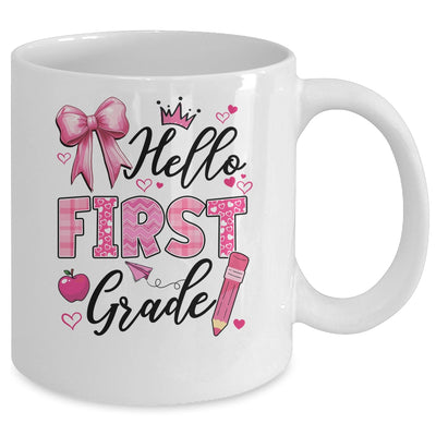 Hello First Grade First Day Of School Coquette Teacher Girl Mug | teecentury