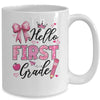 Hello First Grade First Day Of School Coquette Teacher Girl Mug | teecentury