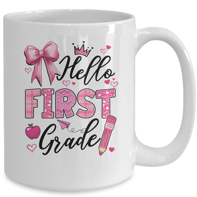 Hello First Grade First Day Of School Coquette Teacher Girl Mug | teecentury