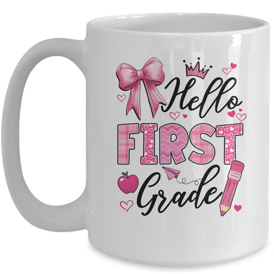 Hello First Grade First Day Of School Coquette Teacher Girl Mug | teecentury