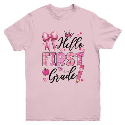Hello First Grade First Day Of School Coquette Teacher Girl Youth Shirt | teecentury