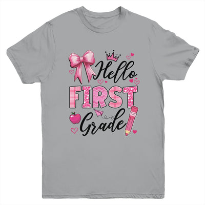 Hello First Grade First Day Of School Coquette Teacher Girl Youth Shirt | teecentury