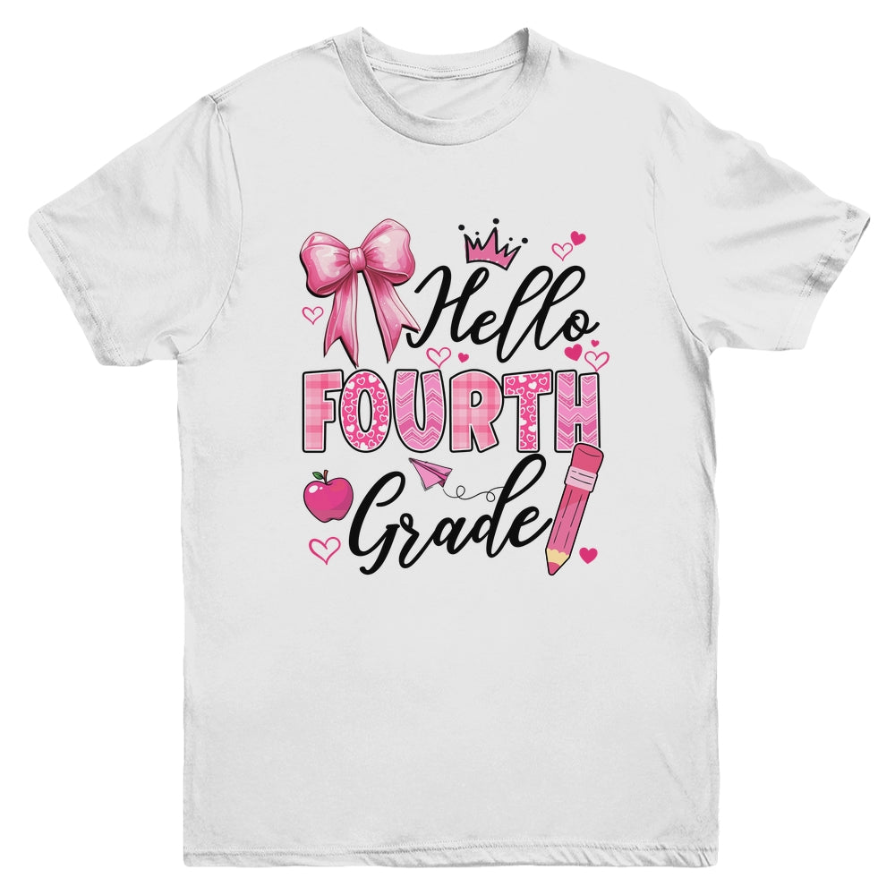 Hello Fourth Grade First Day Of School Coquette Teacher Girl Youth Shirt | teecentury