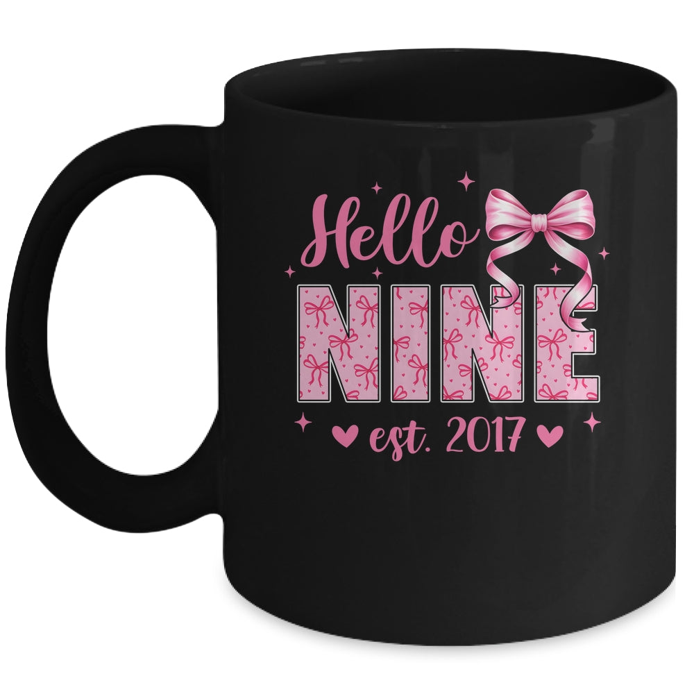 Hello Nine Est 2017 Coquette Bow 9th Birthday Girl 9 Years Mug | teecentury