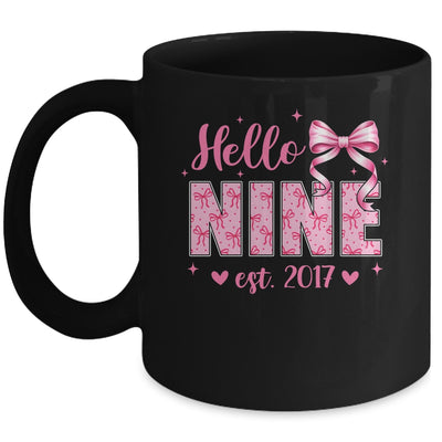Hello Nine Est 2017 Coquette Bow 9th Birthday Girl 9 Years Mug | teecentury