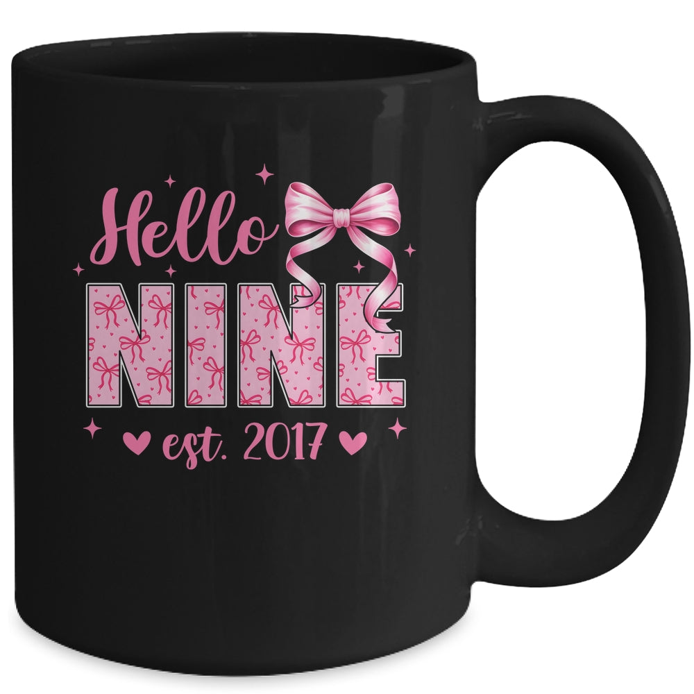 Hello Nine Est 2017 Coquette Bow 9th Birthday Girl 9 Years Mug | teecentury