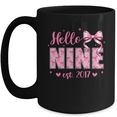Hello Nine Est 2017 Coquette Bow 9th Birthday Girl 9 Years Mug | teecentury