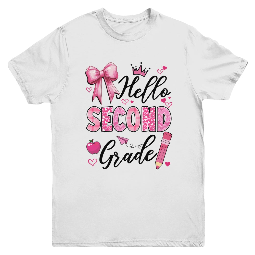 Hello Second Grade First Day Of School Coquette Teacher Girl Youth Shirt | teecentury