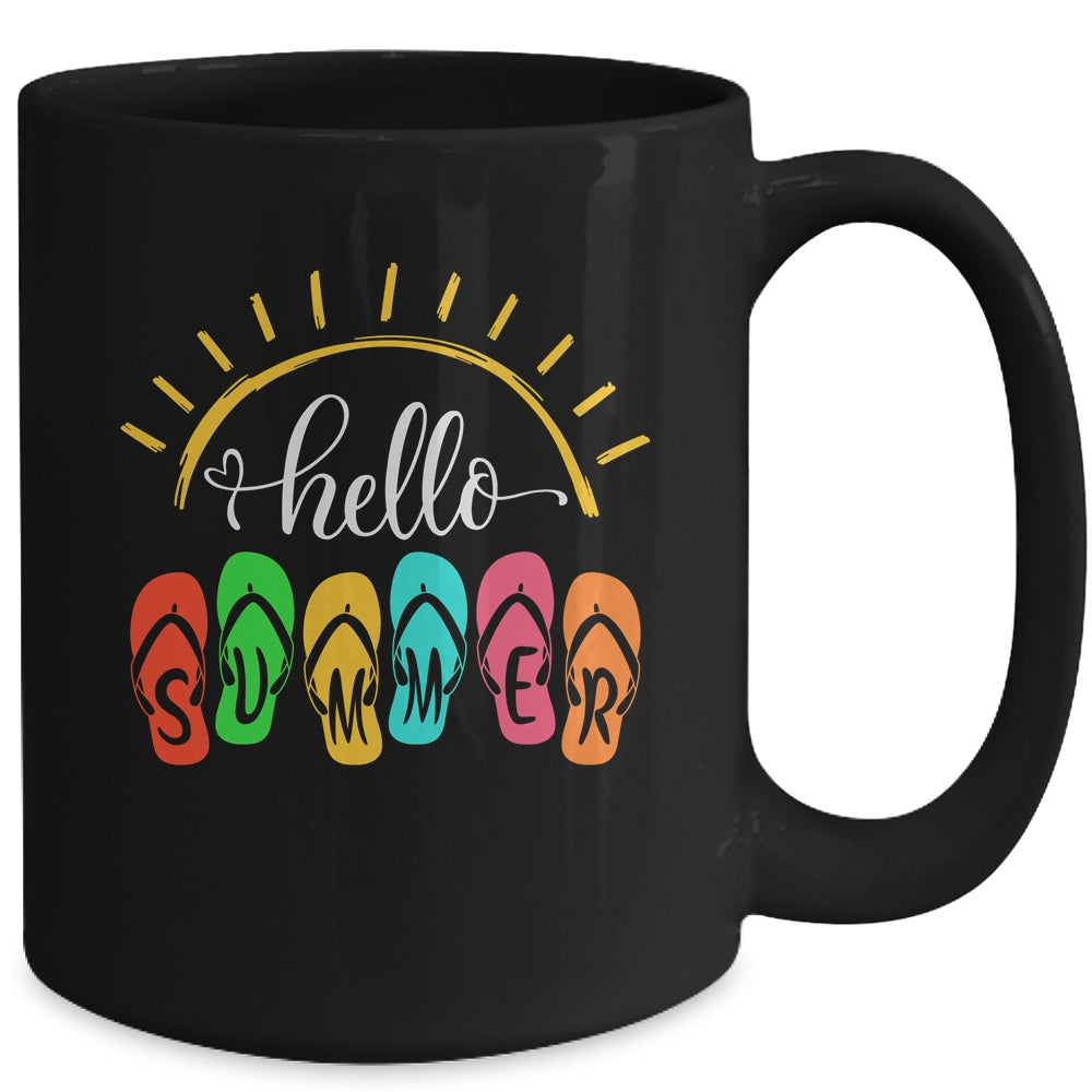 Hello Summer Vacation Flip Flops Colorful Beach Vacation Mug | teecentury