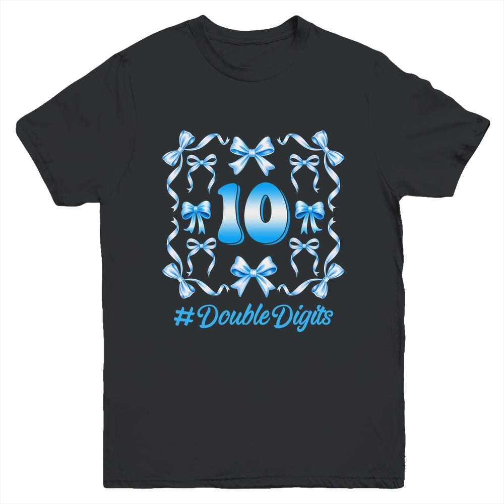 Hello Ten Double Digits Blue Coquette Bow 10th Birthday Girl Youth Shirt | teecentury